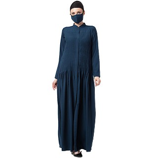 Designer Front open abaya with Pin Tucks- Dark Teal